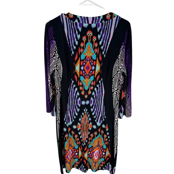 Chicos Kaylee Black Purple Multi Print Shift Dress Lg 3/4 Sleeve V Neck NWT - Picture 6 of 11